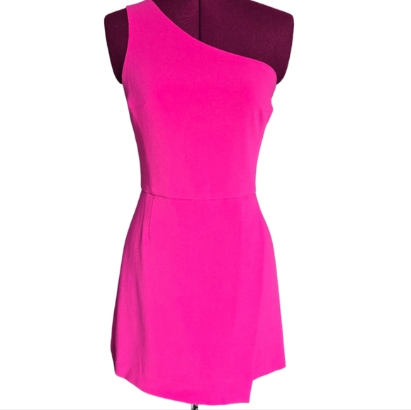 French Connection One-Shoulder Asymmetrical Mini Dress In Wild Rosa Pink Size 6 - Picture 6 of 12